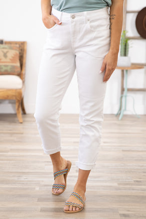 White Fray Hem High Rise Mom Jeans - Filly Flair