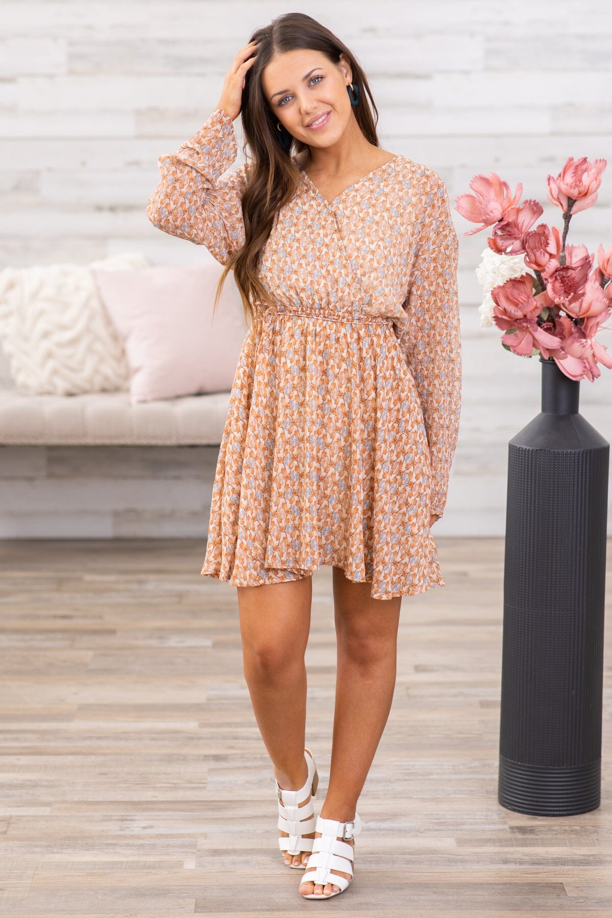 Long sleeve tan on sale dress