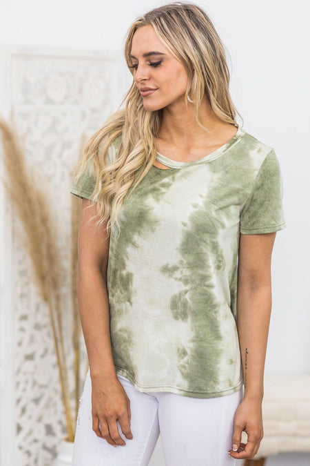 Lightning Crashes Tie Dye Top in Olive - Filly Flair