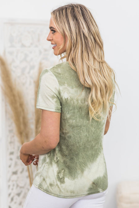 Lightning Crashes Tie Dye Top in Olive - Filly Flair