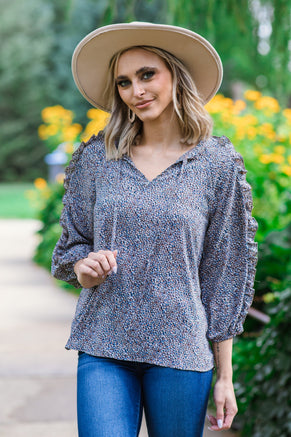 Mocha Multicolor Ditsy Floral Cold Shoulder Top - Filly Flair