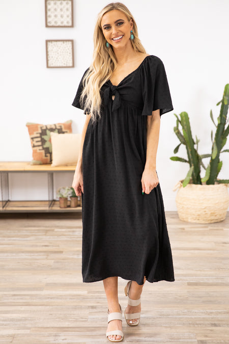 Black Flutter Sleeve Dress with Tie Detail - Filly Flair