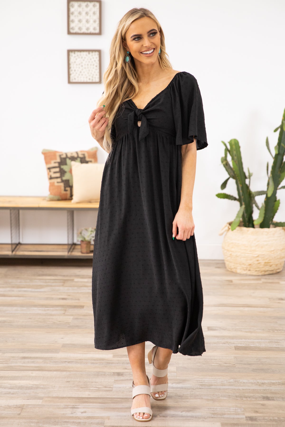 Black Flutter Sleeve Dress with Tie Detail · Filly Flair