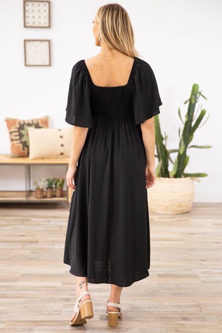 Black Flutter Sleeve Dress with Tie Detail - Filly Flair