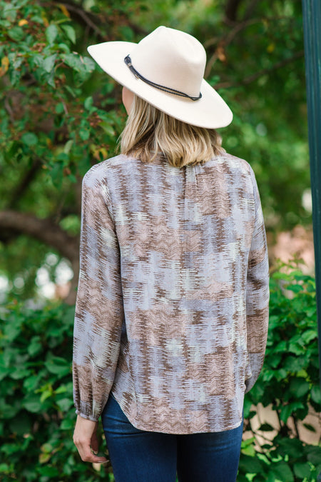 Mauve and Periwinkle Abstract Print V-Neck Top - Filly Flair