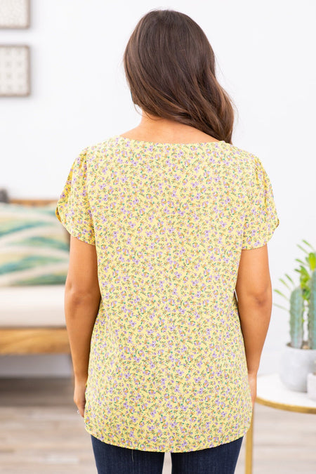 Yellow Ditsy Floral Short Sleeve Top - Filly Flair