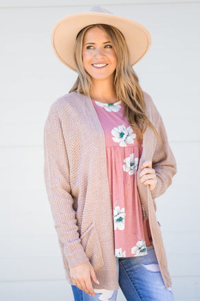 Tan Rib Knit Cardigan With Pockets - Filly Flair