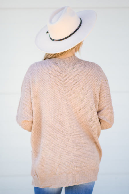 Tan Rib Knit Cardigan With Pockets - Filly Flair