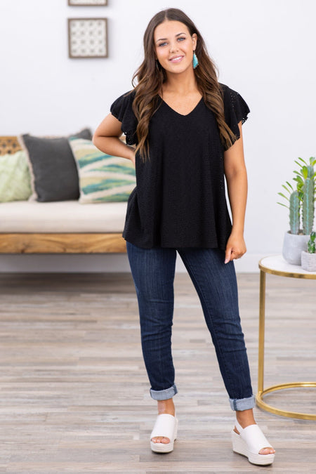 Black Eyelet Short Sleeve Top - Filly Flair