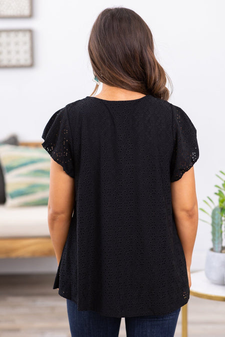 Black Eyelet Short Sleeve Top - Filly Flair