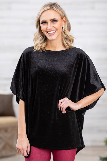 Black Velvet Dolman Sleeve Top - Filly Flair