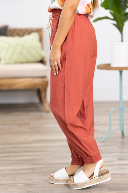 Rust Drawstring Waist Jogger Pants - Filly Flair