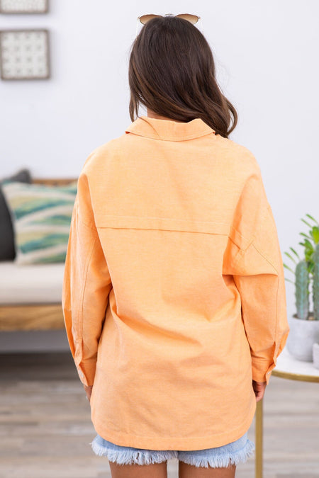 Orange Button Up Top With Pocket - Filly Flair