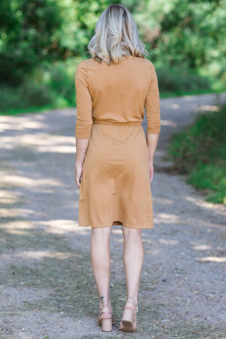 Cinnamon Drawstring Waist Long Sleeve Dress - Filly Flair