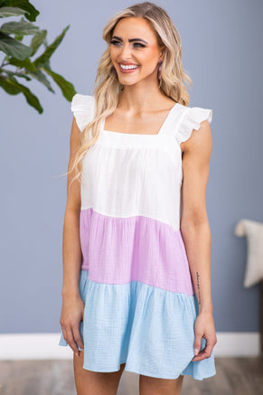 Pastel Blue and Lavender Colorblock Dress - Filly Flair