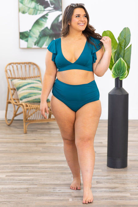 Teal Flutter Sleeve Two Piece Swimsuit - Filly Flair