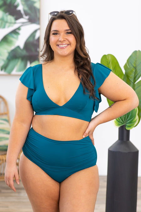 Teal Flutter Sleeve Two Piece Swimsuit - Filly Flair