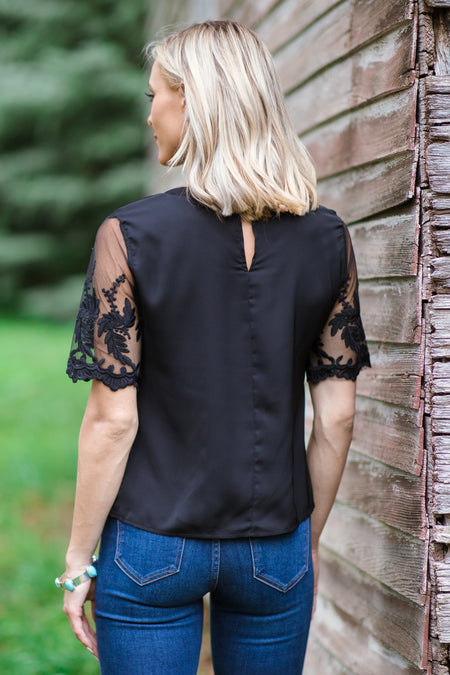 Black Mesh Lace Sleeve Top - Filly Flair