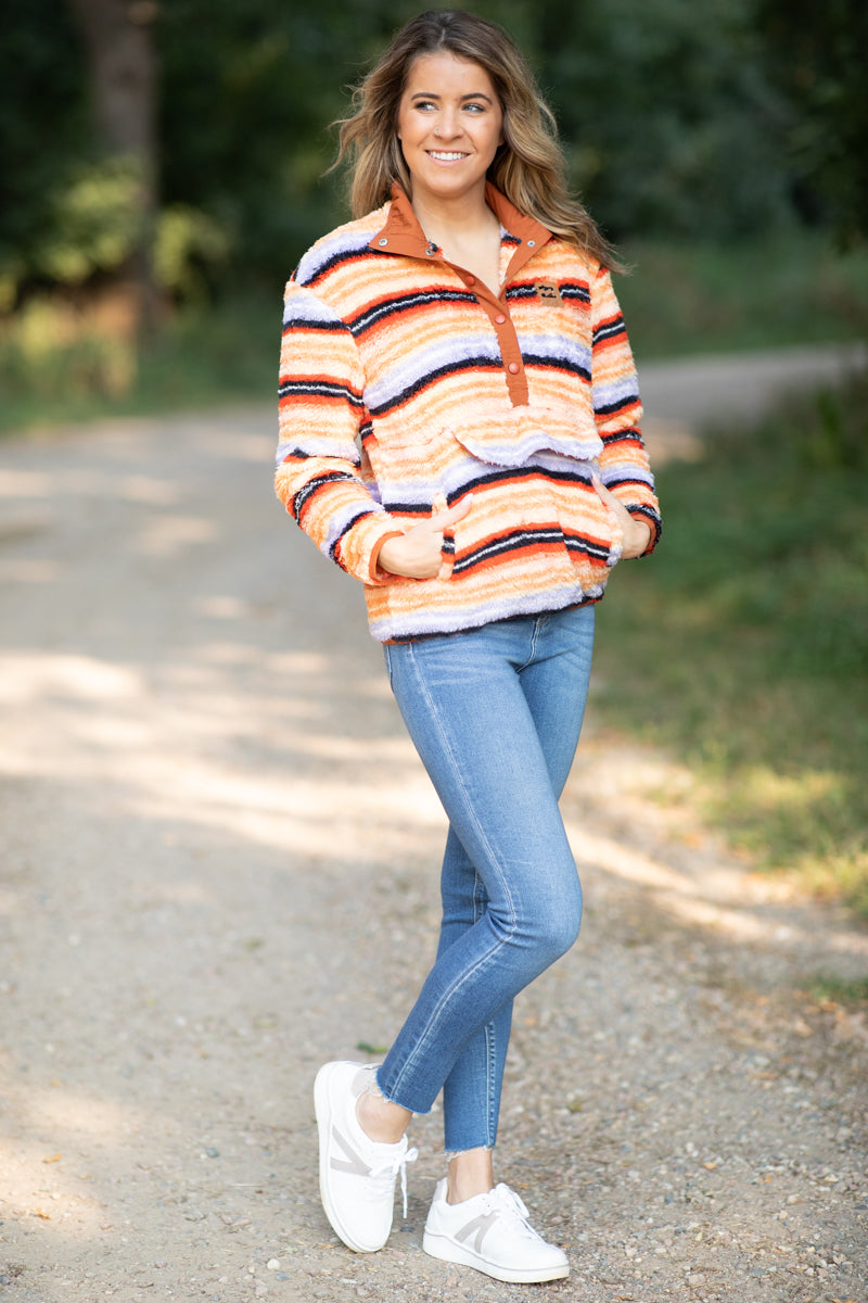 Orange Multicolor Stripe 1/4 Snap Pullover - Filly Flair