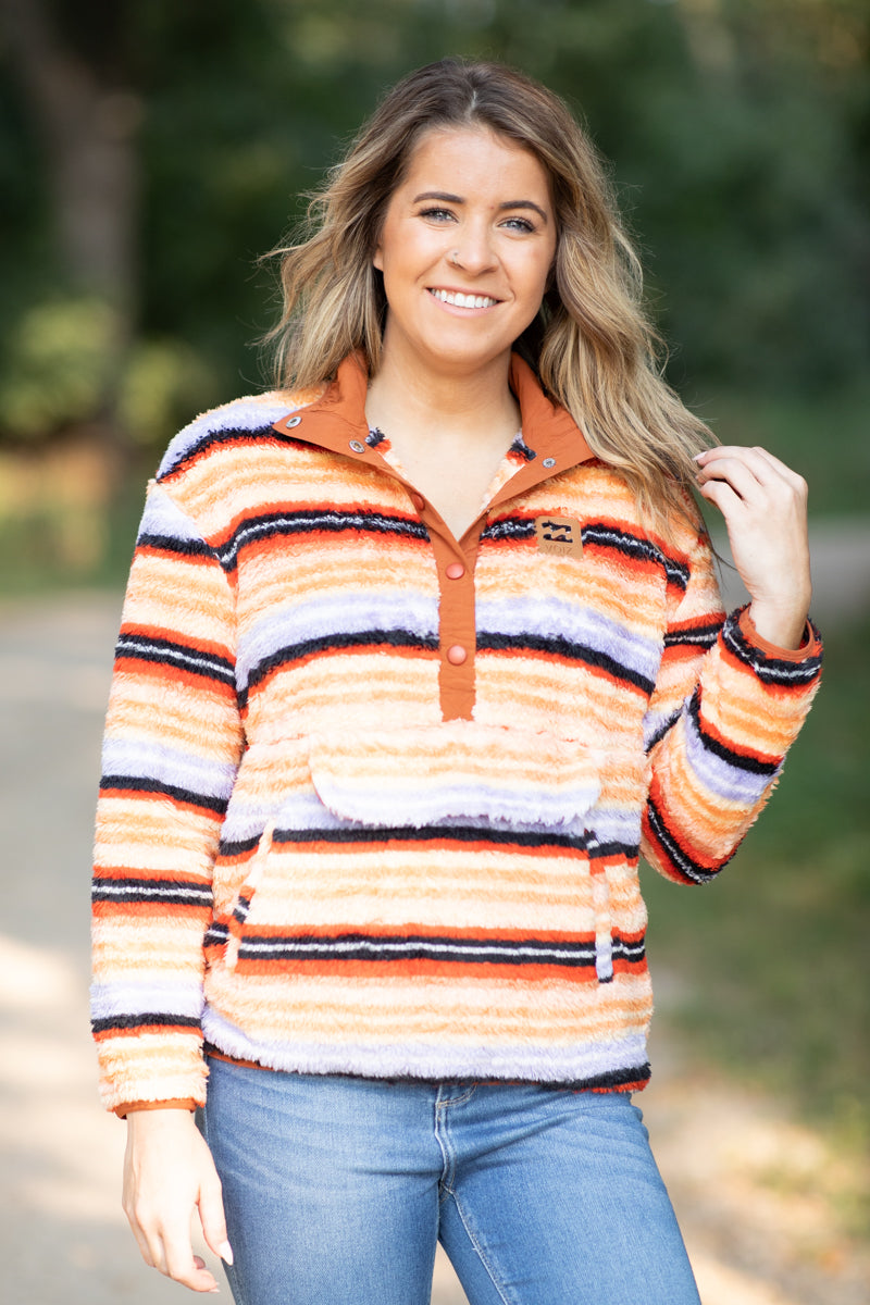 Orange Multicolor Stripe 1/4 Snap Pullover - Filly Flair