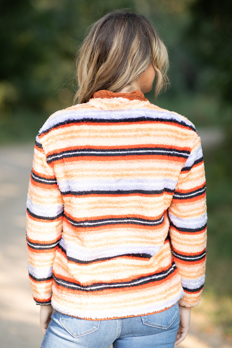 Orange Multicolor Stripe 1/4 Snap Pullover - Filly Flair