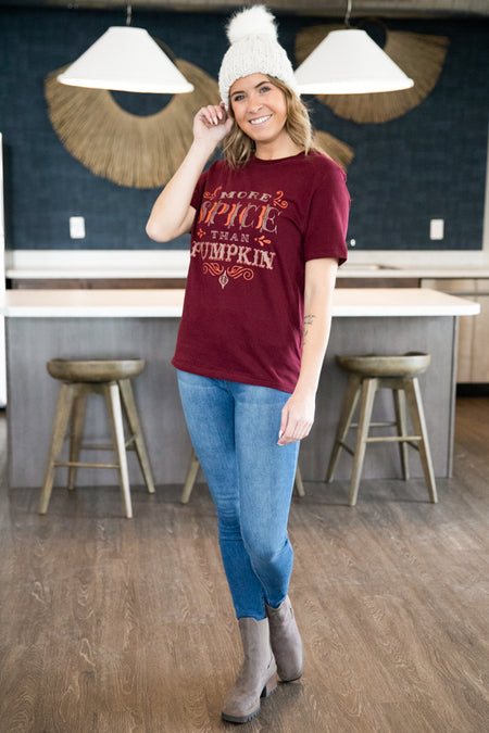 Burgundy More Spice Than Pumpkin Graphic Tee - Filly Flair