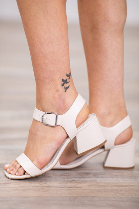 Beige Block Heels With Ankle Strap - Filly Flair