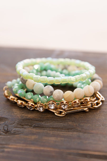 Turquoise and Mint Beaded Bracelet Set - Filly Flair