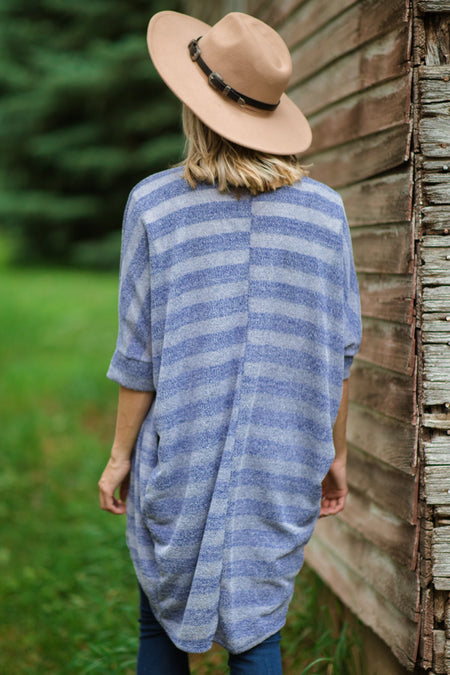 Dusty Blue Heathered Stripe Cardigan - Filly Flair