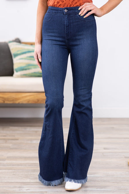 Cello High Rise Fray Hem Flare Jeans - Filly Flair