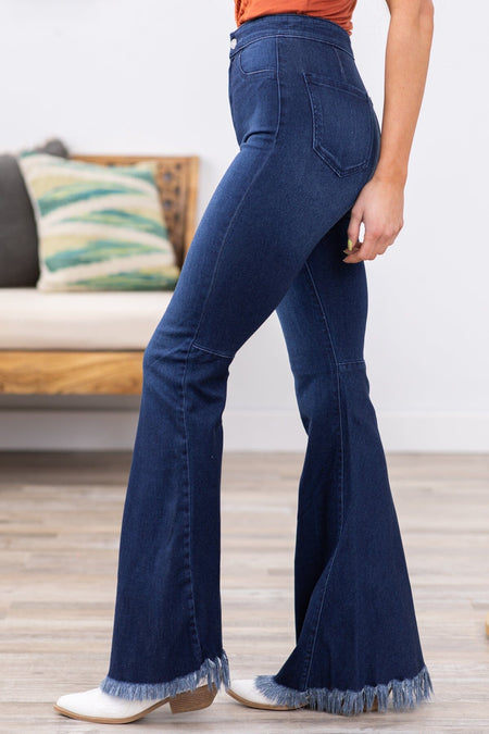 Cello High Rise Fray Hem Flare Jeans - Filly Flair