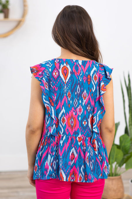 Royal Blue and Pink Abstract Print Top - Filly Flair