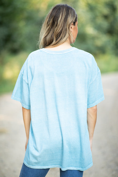 Blue Drop Shoulder Round Neck Top - Filly Flair