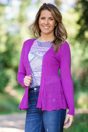 Orchid Scalloped Crochet Lace Trim Cardigan - Filly Flair