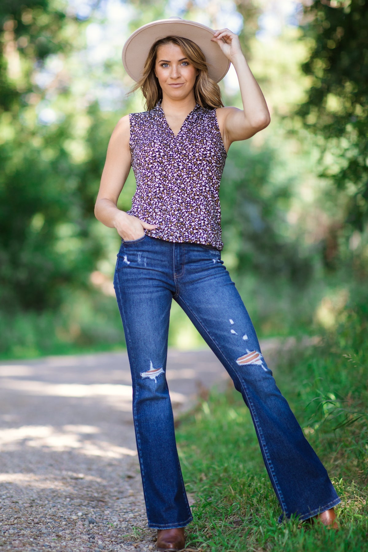 Black Floral Print V-Neck Tank - Filly Flair