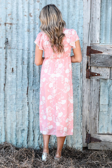 Coral Floral Print Surplice top Midi Dress - Filly Flair