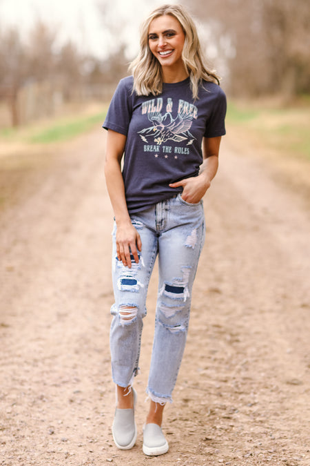 Navy Wild and Free Graphic Tee - Filly Flair