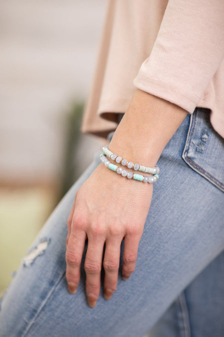 Aqua and Light Grey Beaded Bracelet Set - Filly Flair