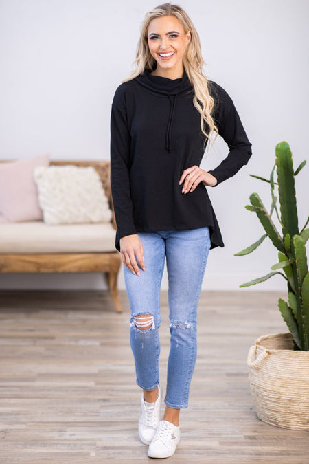 Black Hi Lo Hem Cowl Neck Top - Filly Flair