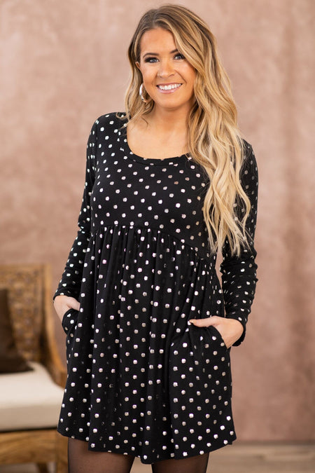 Black and Silver Metallic Dot Print Dress - Filly Flair