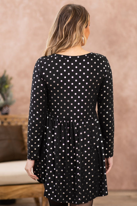 Black and Silver Metallic Dot Print Dress - Filly Flair