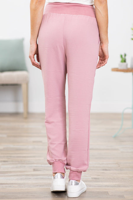 Dusty Rose Airflow Wide Waistband Joggers - Filly Flair