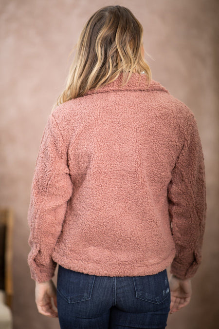 Dusty Rose Sherpa Jacket - Filly Flair