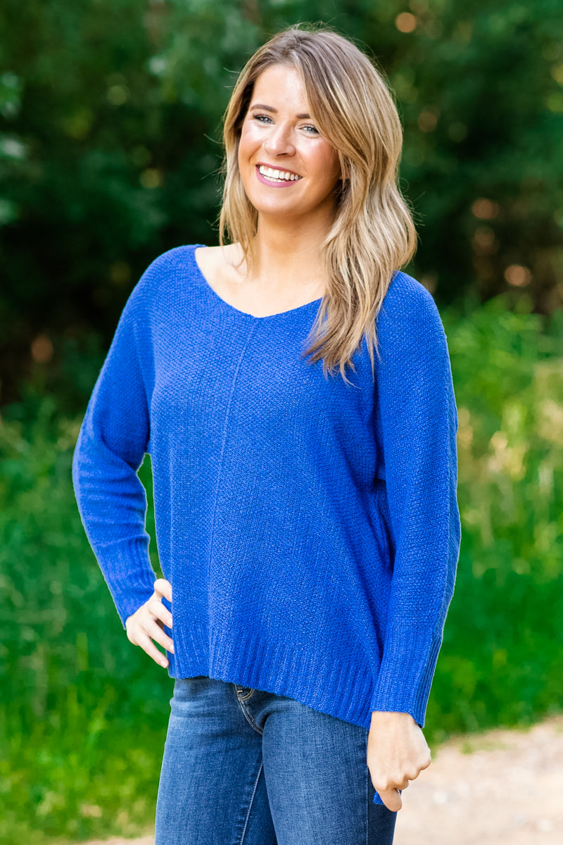 Royal Blue V-Neck Lightweight Sweater - Filly Flair