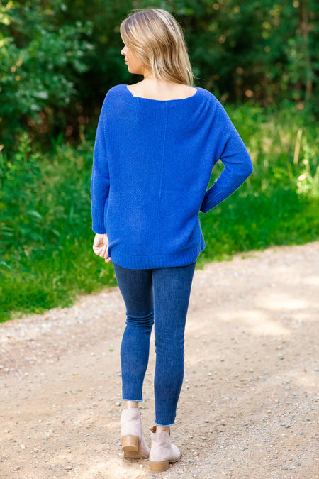 Royal Blue V-Neck Lightweight Sweater - Filly Flair