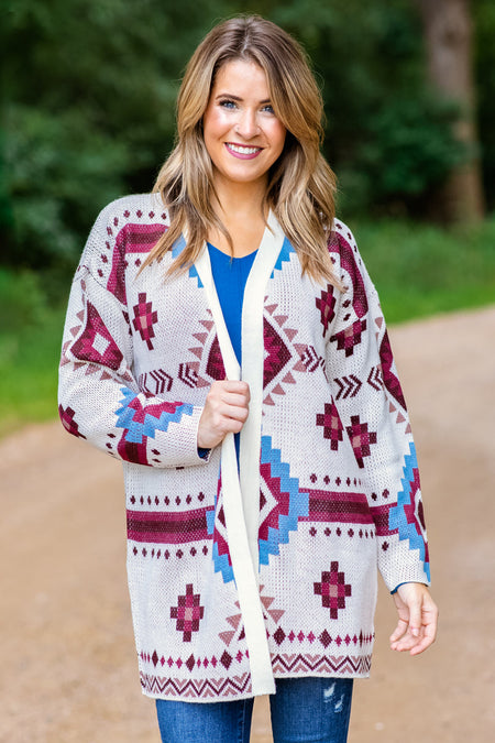 Cream Multicolor Aztec Cardigan - Filly Flair