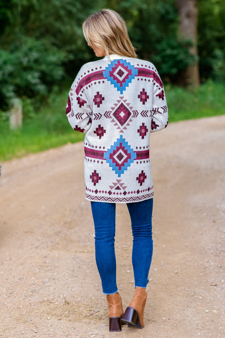 Cream Multicolor Aztec Cardigan - Filly Flair