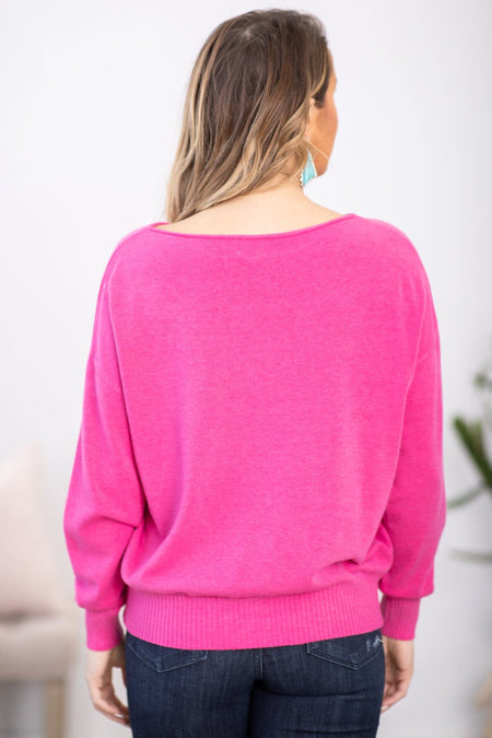 Fuchsia Boatneck Dolman Sleeve Top - Filly Flair