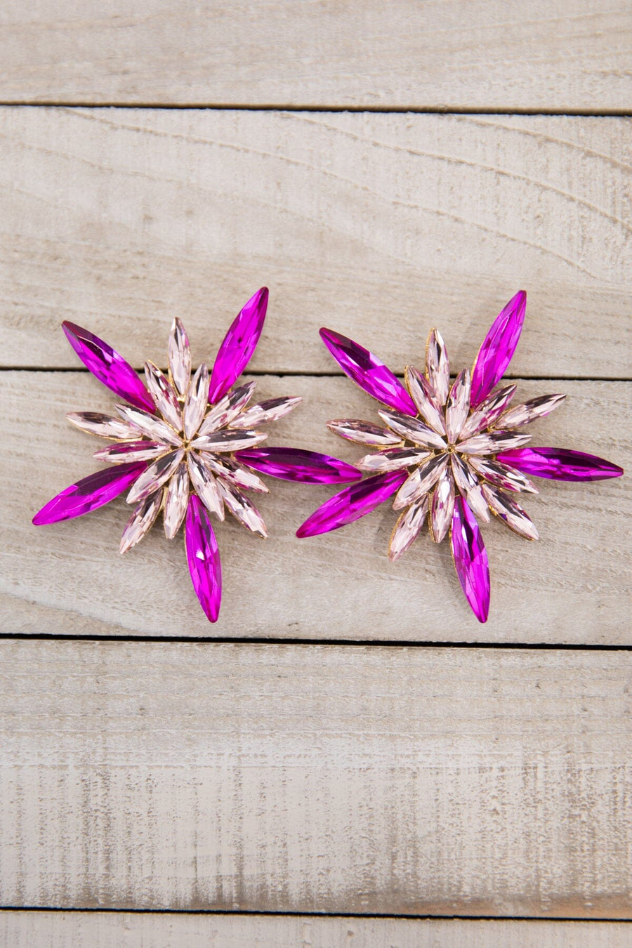 Fuchsia Rhinestone Starburst Earrings - Filly Flair