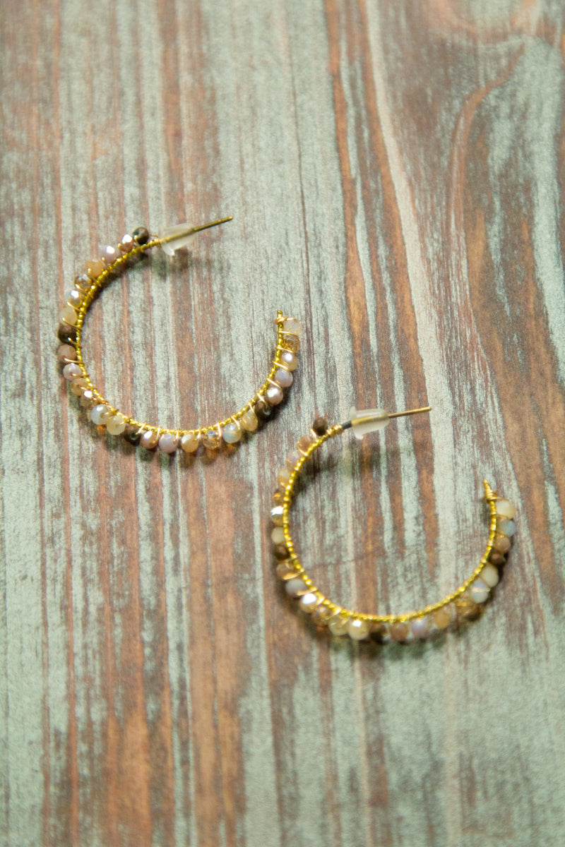 Cream Multicolor Beaded Hoop Earrings - Filly Flair